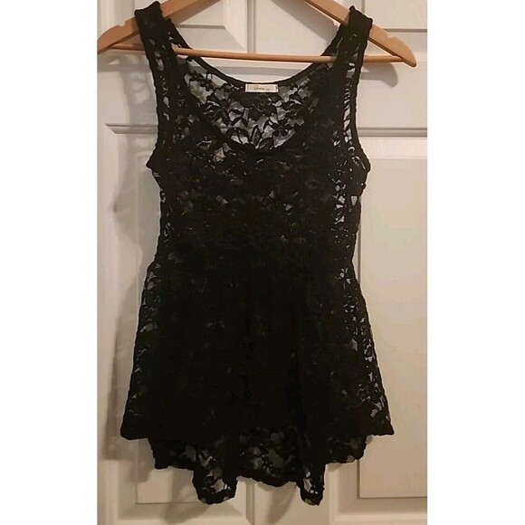 lovely Tops - Lovely Womens Black Baby Doll Top Medium Y2k Sheer Lacy High Low Tank